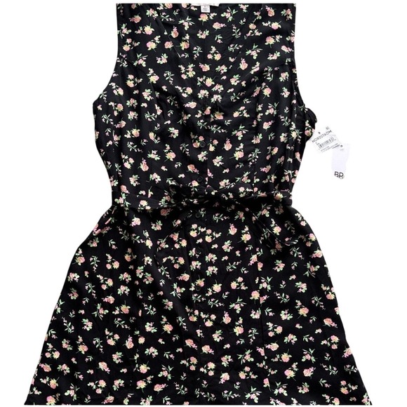 bp Pants - VIntage Y2K BP Nordstrom Black Ditsy Floral Button Front Ruffle Hem Romper